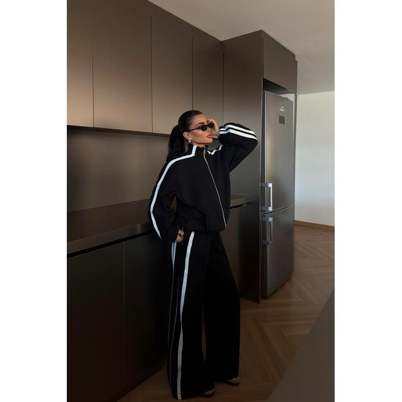 Womens Cotton Blend Long Sleeve Casual Tracksuit Set Striped Loose Fit Streetwear Outfit Fall Winter