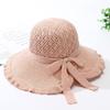 Women's Fringe Edge Crochet Sun Hat Wide Brim UV Protection Summer Hat with Bow Breathable Foldable Beach Hat