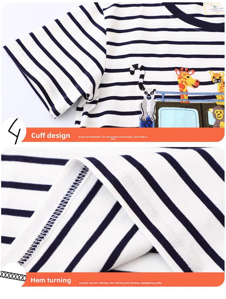 European & American Style Boys' Cartoon T-Shirt - Short Sleeve, Knitted Cotton, Summer Wear