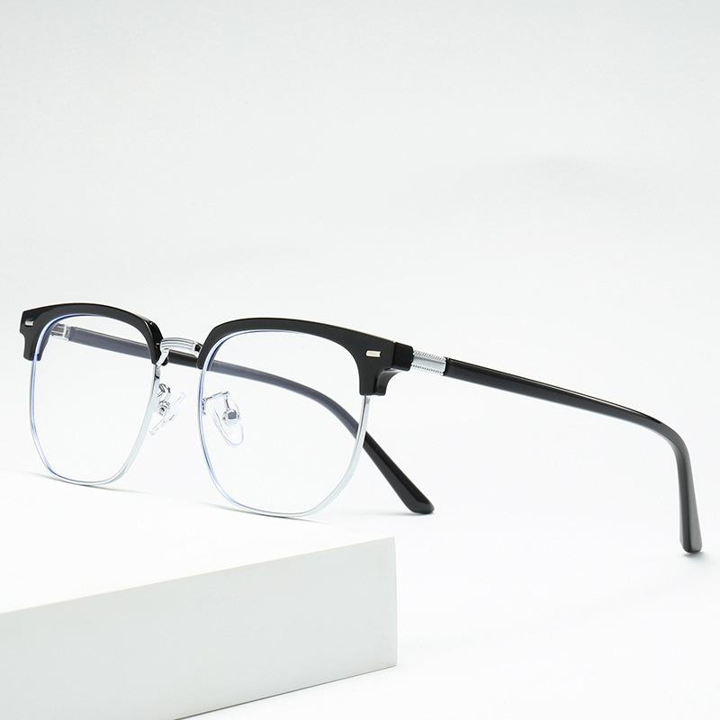 Retro Eyebrow Glasses Frame Men'S Business Finished Myopia Glasses Fashion Anti-Blue Half Frame Flat Glasses Women