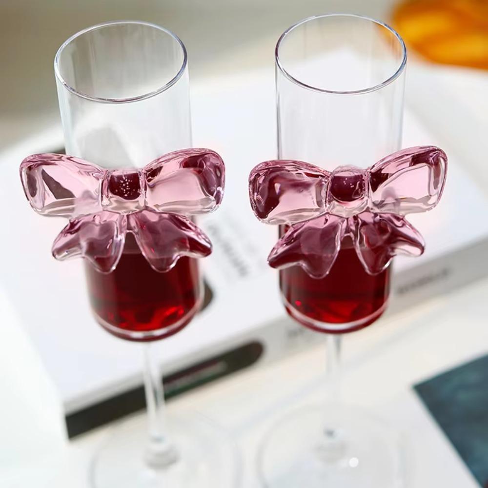 2pcs Clear Champagne Flutes 3D Bow Goblet Unique Drinking Glasses  Party Supplies