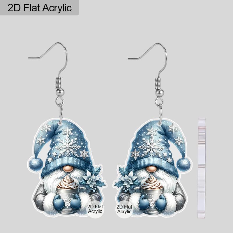 

2D Flat Acrylic Cute Blue Christmas Gnome Hot Cocoa Pattern Dangle Earrings, Suitable As A Holiday Gift for Women, Christmas Party Decorative Jewelry.