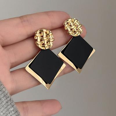 Doppelfarbige Rautenform Hängeohrringe für Frauen Hohle Goldfarbene Metallgitter Tropfenohrringe Geometrie Party Punk Schmuck