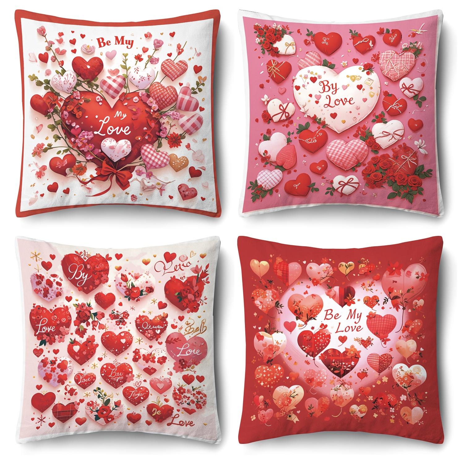 4 шт. Наволочки на декоративные подушки с принтом сердец ко Дню святого Валентина, Современный стиль, Полиэстер, Застежка-молния, Машинная стирка, 18 x 18 дюймов, Односторонняя печать 4pcs（18*18inch）