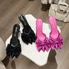 High heeled sandals for women to wear 2025 fashion new stiletto heel pointed toe semi-slippers rose red bow toe is versatile