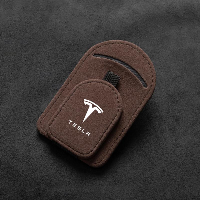 Magnetic Leather Car Visor Sunglasses Holder Ticket Card Clip for Tesla Model 3 Model S Model X Model Y Cybertruck Roadster