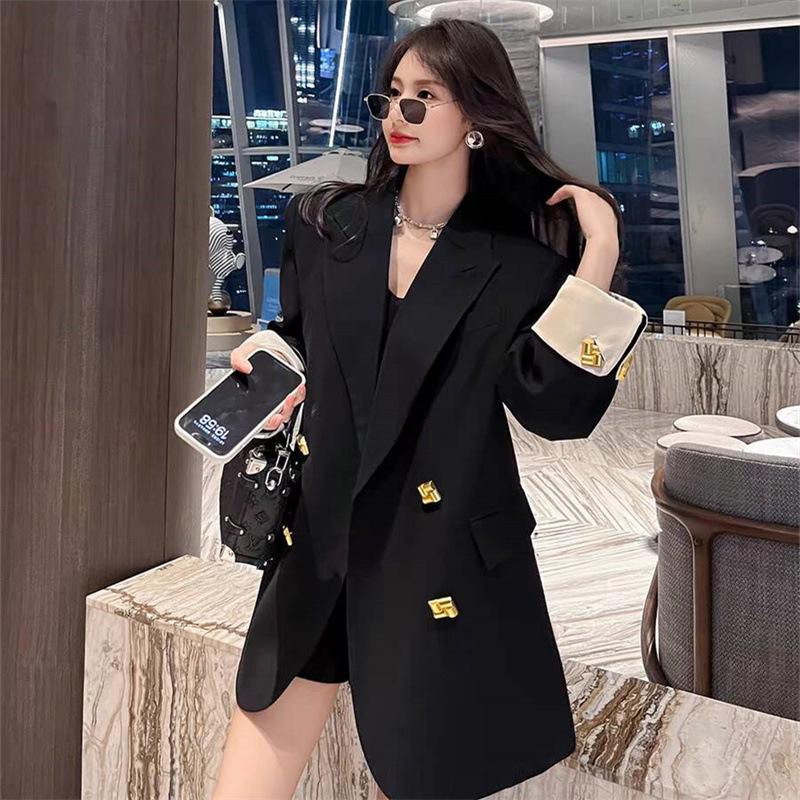 Damen Herbst 2025 Einreihiger Revers-Blazer - Langarm, Polyester, mit Taschen für den Arbeitsweg
