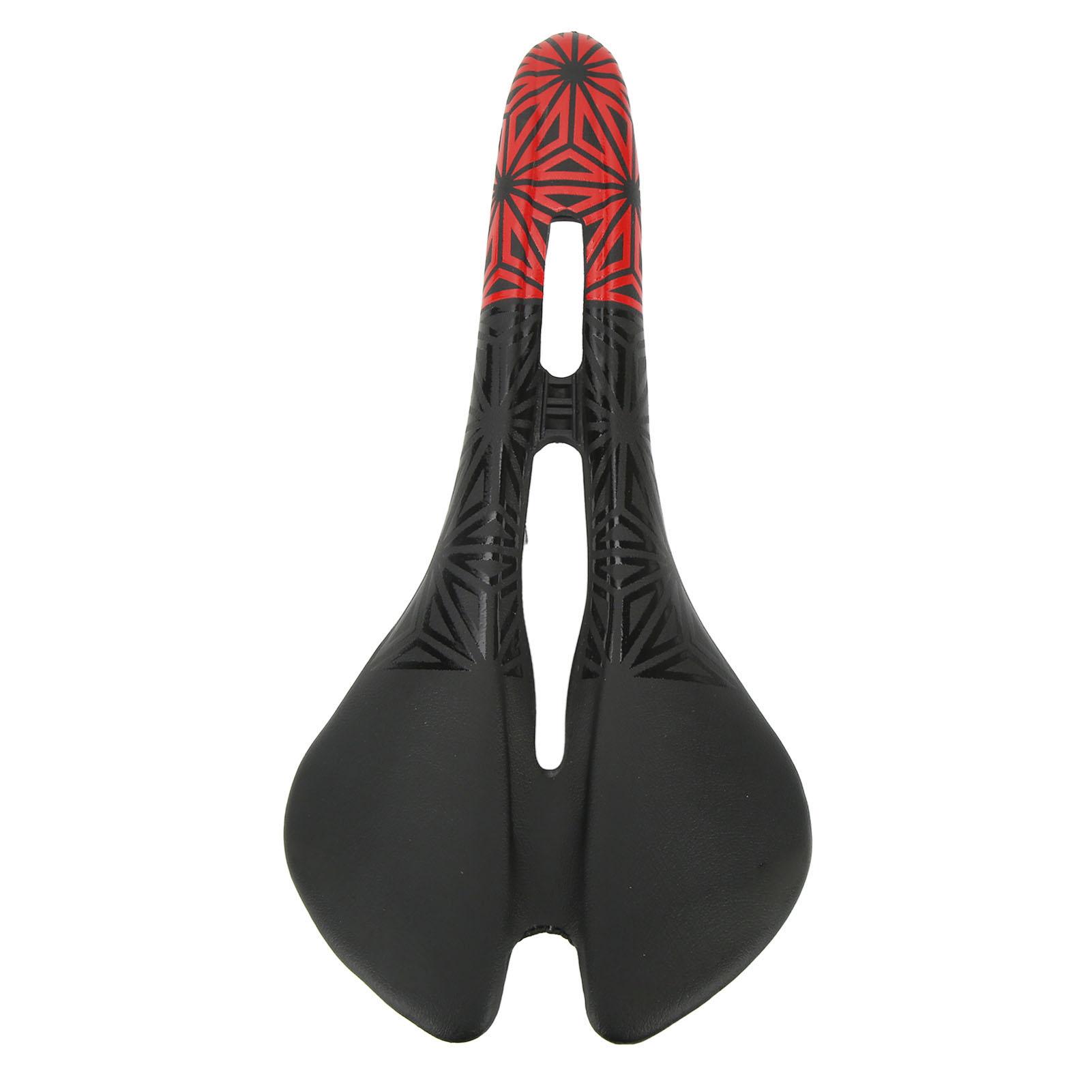 Bike Seat Cushion Shock Absorbing Microfiber Leather Hollow Breathable Wrapped Steel Bow Nylon Bottom Bike Saddle Black Red