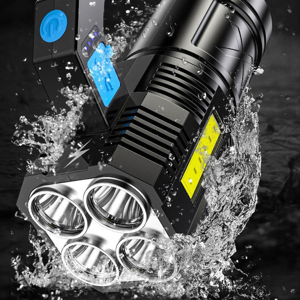 4-Core Powerful Outdoors Flashlight Portable Led Handheld Lantern Usb Rechargeable Waterproof Zoom Emergency Light For Camping