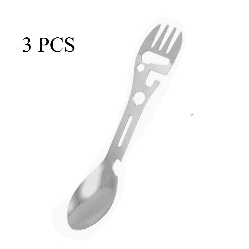 Camping Utensils Set Stainless Steel Outdoor Survival Gear 5 in 1 Tableware Travel Hiking Cutlery Fork Spoon Opener