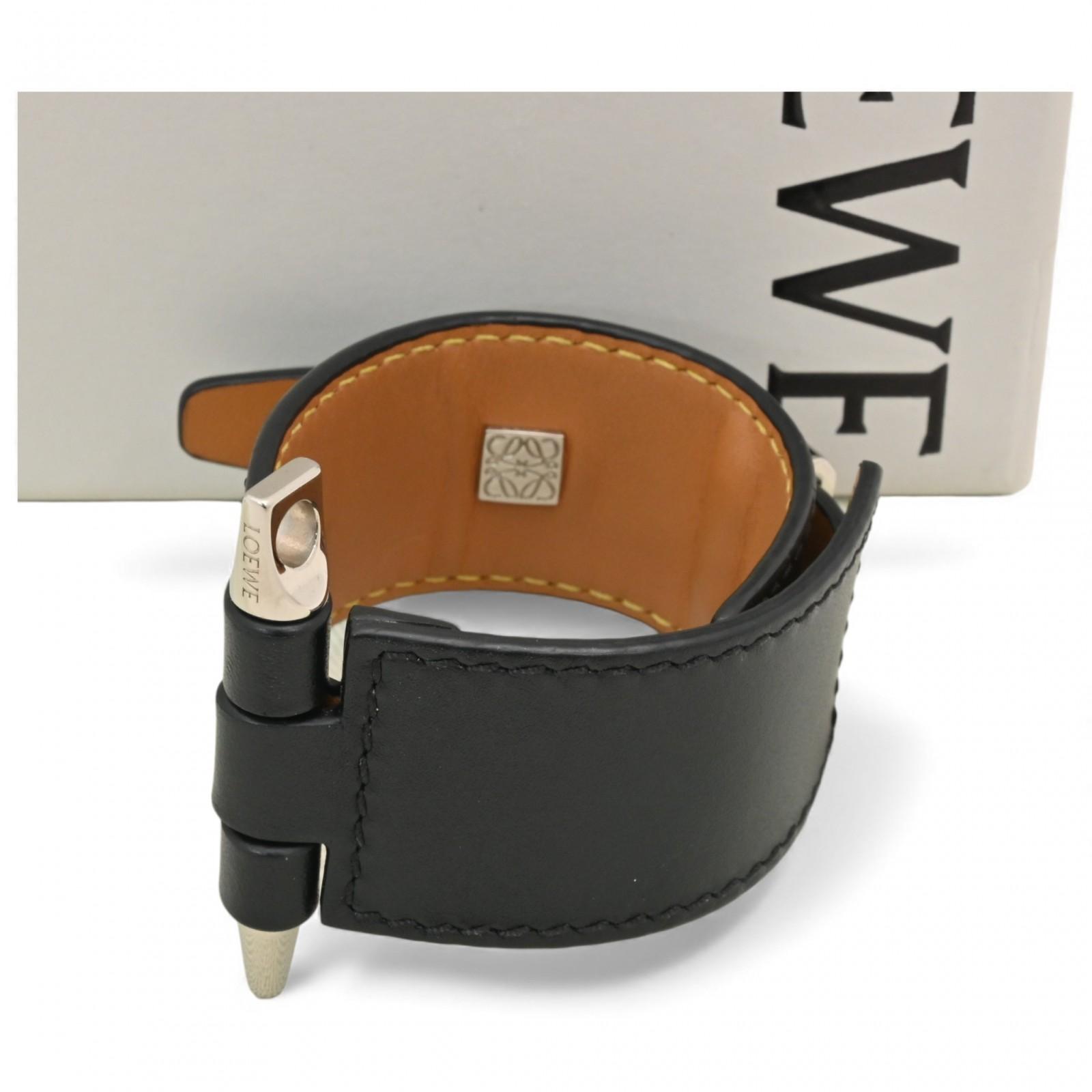 

Auth LOEWE Gate Leather Bracelet Black 11110242 lo6916cd