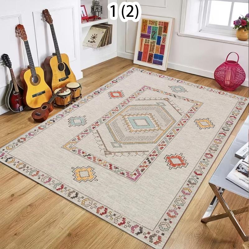 Ethnic Style Diamond Color Block Pattern Area Rug with Tassels Retro Fashion Non-Slip Floor Mat for Living Rooms Bedrooms