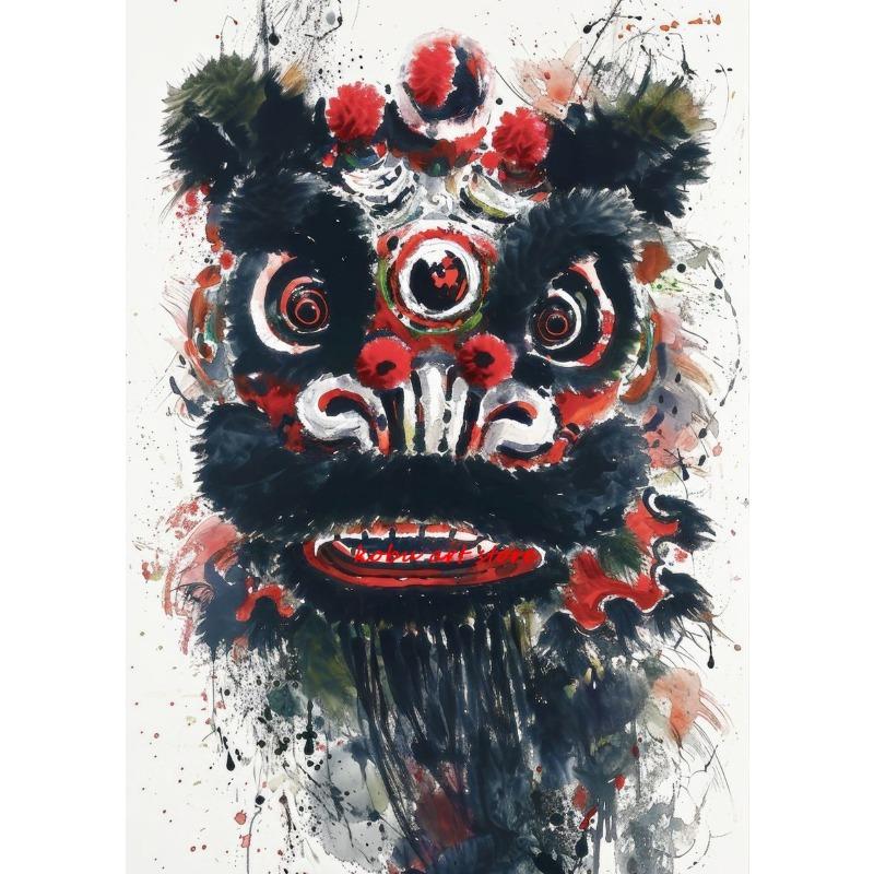 Traditional Chinese Lion Dance Posters Ink Wash Style Lion Poster and Print Canvas Painting Wall Art Picture for Room Home Decor