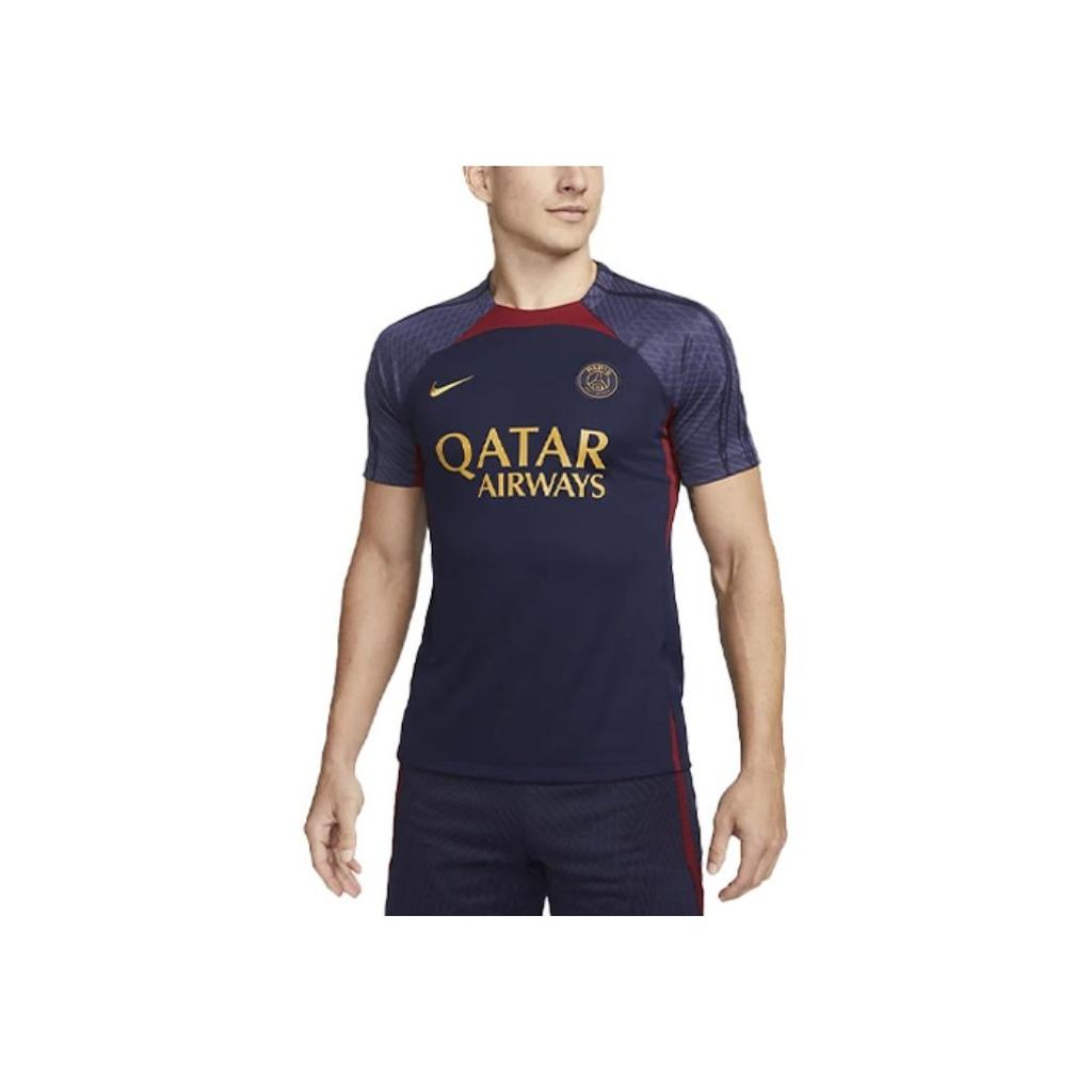 Nike Letter Print Colorblock Round Neck Short Sleeve Soccer Jersey Paris Saint-Germain Men Tops Navy-Blue DX3022-499