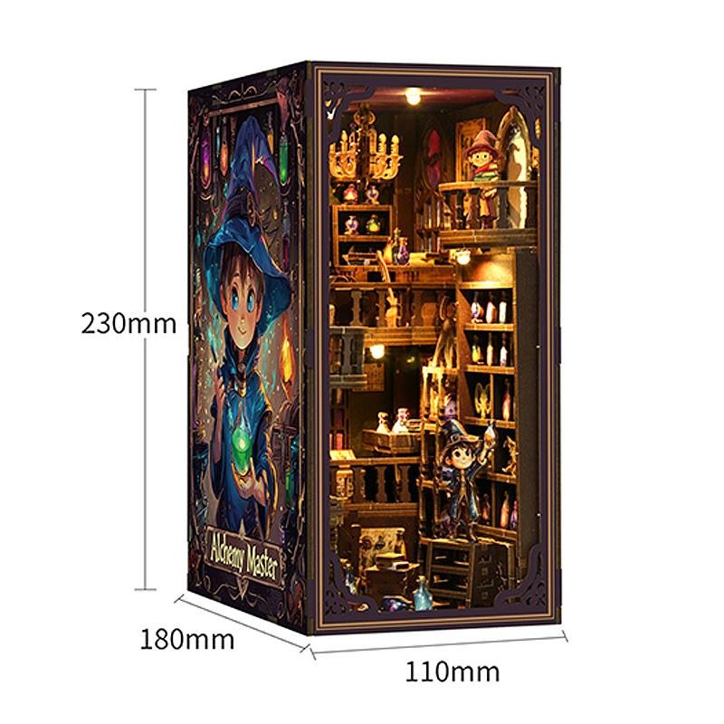 DIY Book Nook Kit Magic House Wooden 3D Puzzle Bookshelf Insert Decor Dollhouse Model Bookend Building Home Decoration Gifts