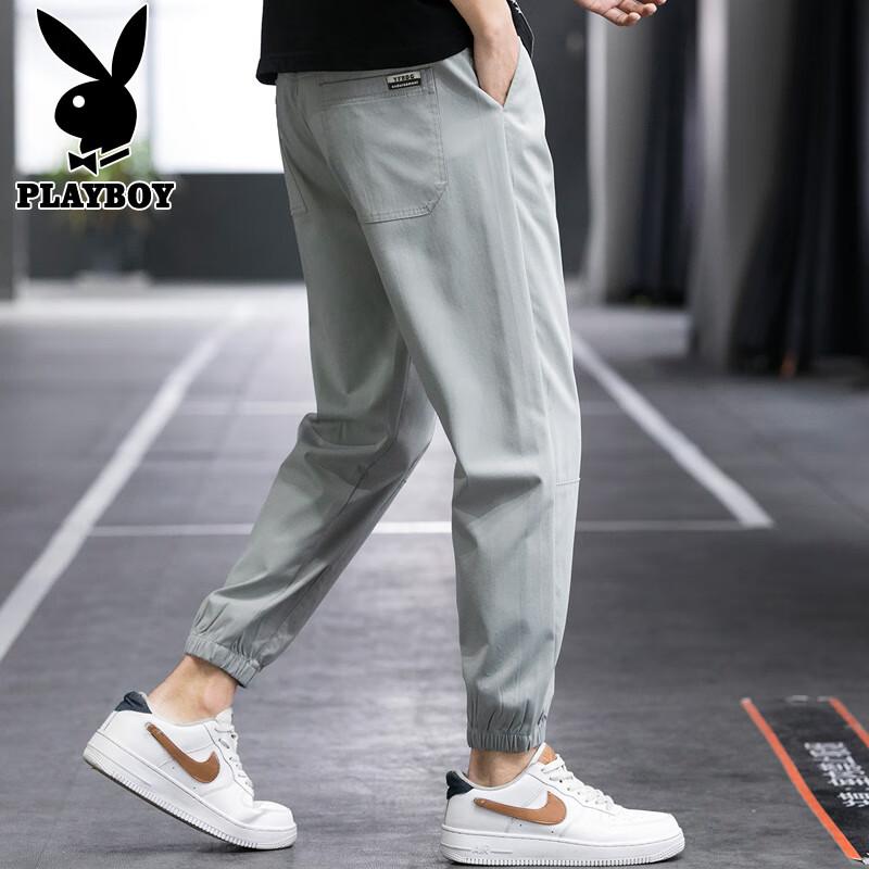 PLAYBOY Herren Cargohose, Frühjahrs- und Sommerhose, Lässige lockere Jogginghose, Trendige lange Hose, Grau, Größe 38
