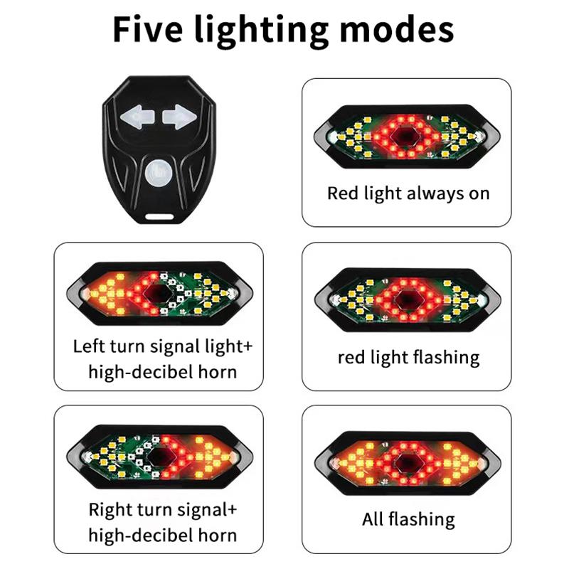 1 Pcs Bike Turn Signal Taillight Usb Rechargeable Remote Control Ultra Bright For Night Cycling