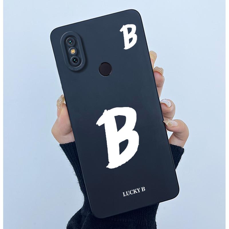 Lucky Initial Letter Phone Case For Xiaomi Mi A2 (Mi 6X) Casing Full Protect Camera Lens Shockproof TPU Soft Matte Cover Bumper
