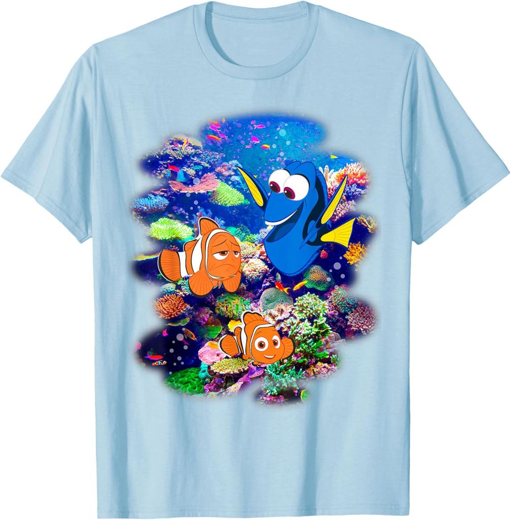Fashion Casual Unisex Pixar Finding Dory Marlin & Nemo Rainbow Reef Scene T-Shirt S-4XL Summer