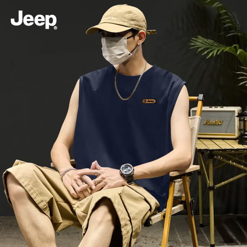 JEEP Men's Heavyweight Cotton Sleeveless Round Neck T-Shirt
