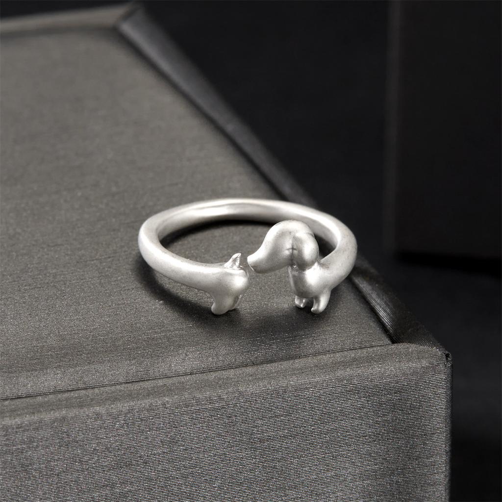 Kpop Cute Metal Dog Rings For Women Men Creative Lovely Pet Animal Dog Opening Finger Ring Family Couple Jewelry Birthday Gifts