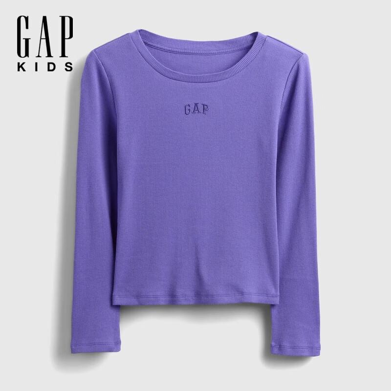 Gap Girls Logo Embroidered Ribbed Long-Sleeve T-Shirt L