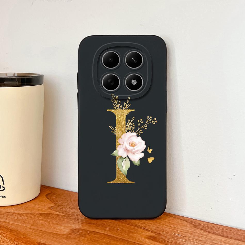Floral Gold Letters Cover For Poco M8 Pro Phone Case Soft Smooth Liquid Silicone Anti Drop Protective High Quality Couple Bumper