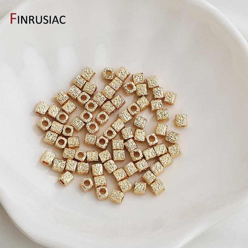 14K Gold Plated Brass Textured Square Cube Beads Metal Spacer Beads,Separators for Beads,DIY Jewelry Making Materials