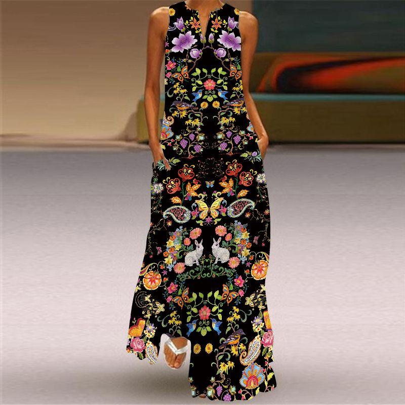2025 Summer Chiffon Pullover Type A Street A- line Skirt V-neck Dress Fashion Mid Waist Sexy Sleeveless Dress