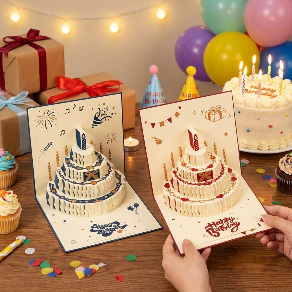 Four-Layer Cake 3D Happy Birthday Card Surprise Gift Folding Birthday Cake Card  Celebration Event