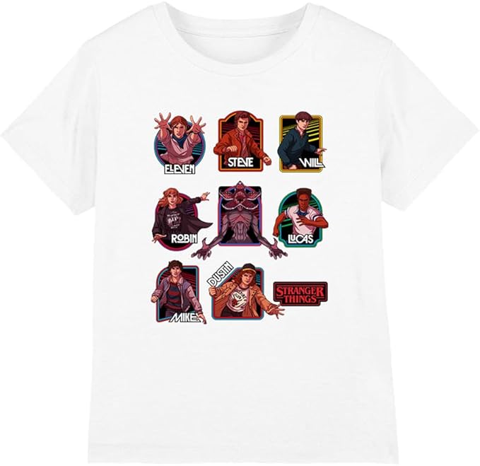 Stranger Things Character Badges Kids T-Shirt, White 100