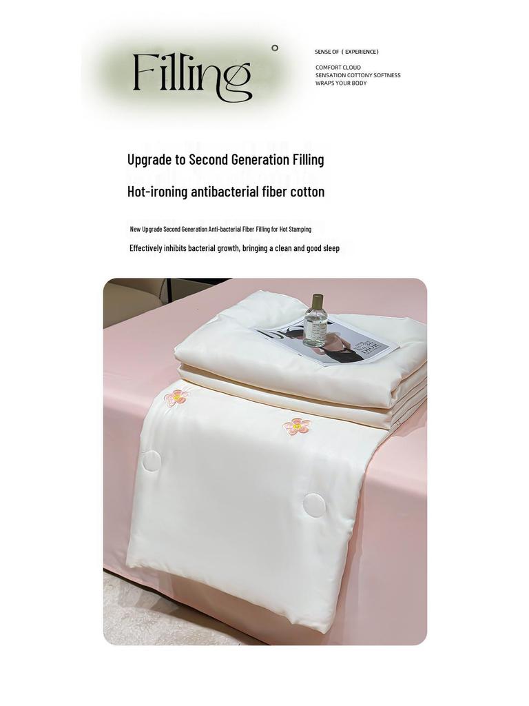 Washable Ice Silk Embroidered Summer Quilt Set - Four Pieces for Cool Comfort