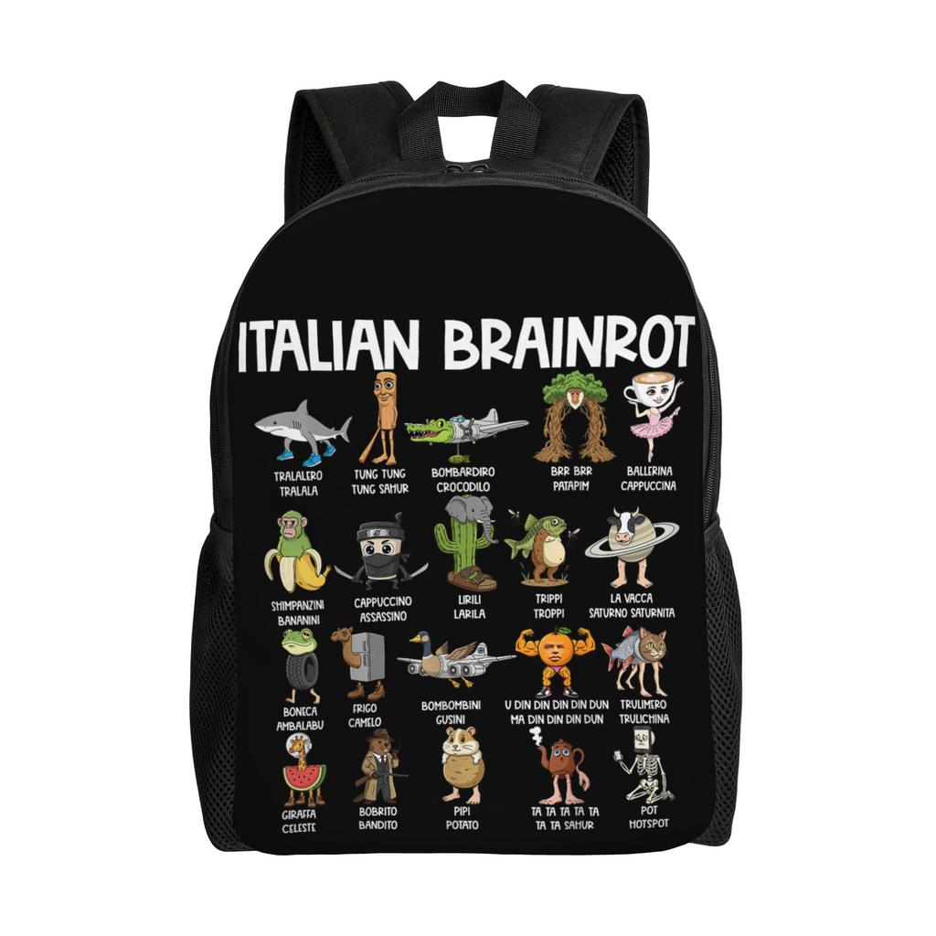 Arten von italienischem Brainrot Meme Klassischer Rucksack Outdoor High School Reise Handgezeichneter Tagesrucksack Herren Damen Laptop Umhängetasche