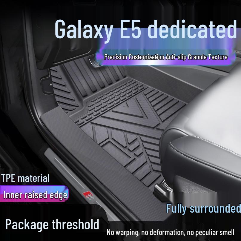 Коврики в салон Geely Galaxy E5 из ТПЭ: Водонепроницаемый, Устойчивый к грязи, Полное покрытие с защитой порога. Single-Layer Upgrade: Black TPE Mats
