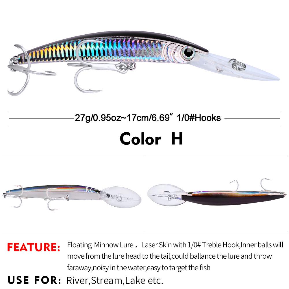 PRO BEROS Sea Fishing Minnow Lure, 17cm/27g, Hard Plastic Bait, 10 Color Options - Model DW358