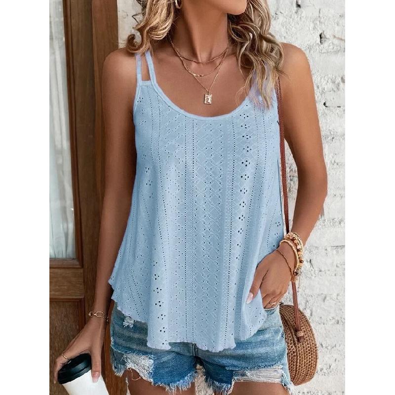 2026 Women's Double-Shoulder Strap Vest with Round Neck and Jacquard Pattern, Sleeveless Base Shirt