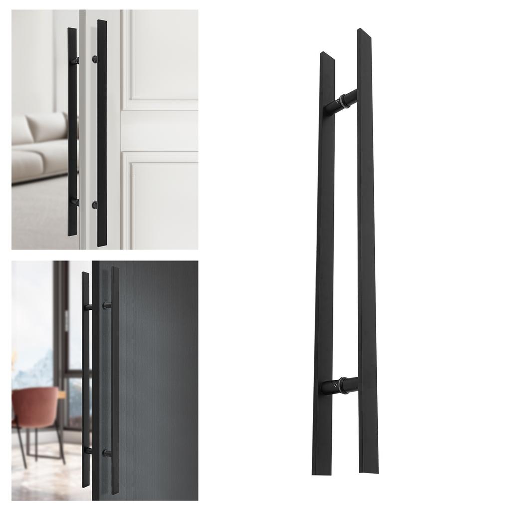 Black/Silver Double Sided Stainless Steel Door Handle,31.3x1.6in H Shape Door Handle Thickness 0.4in for Front Door Entrances