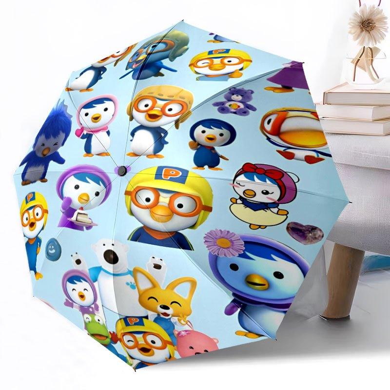 Pororo Cartoon Characters Collection Portable Automatic Umbrella With Elegant Collapsible Sturdy 8 Rib Shaft Durable Plastic Iron Perfect For Outdoor