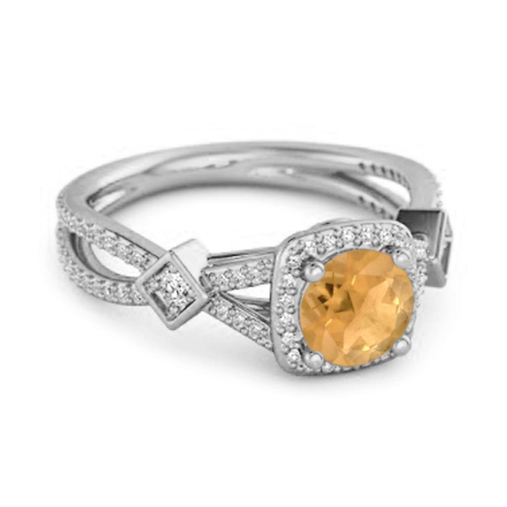 Citrine Geometric Halo Accent Design Ring- 925 Sterling Silver
