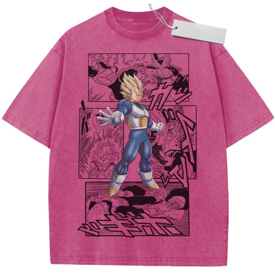 Unisex Beige Washed Vintage T  Shirt Dragon Ball Z Super Saiyan Vegeta Manga Action Scenes High  Quality Fabric for Casual
