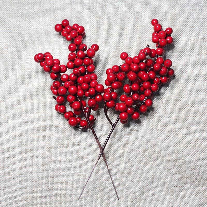 10PCS Chritsmas Decoration Red Berries Simulation Berry Branches Cherry Stamen For Home Xmas New Year Gift Wedding Flower Wreath