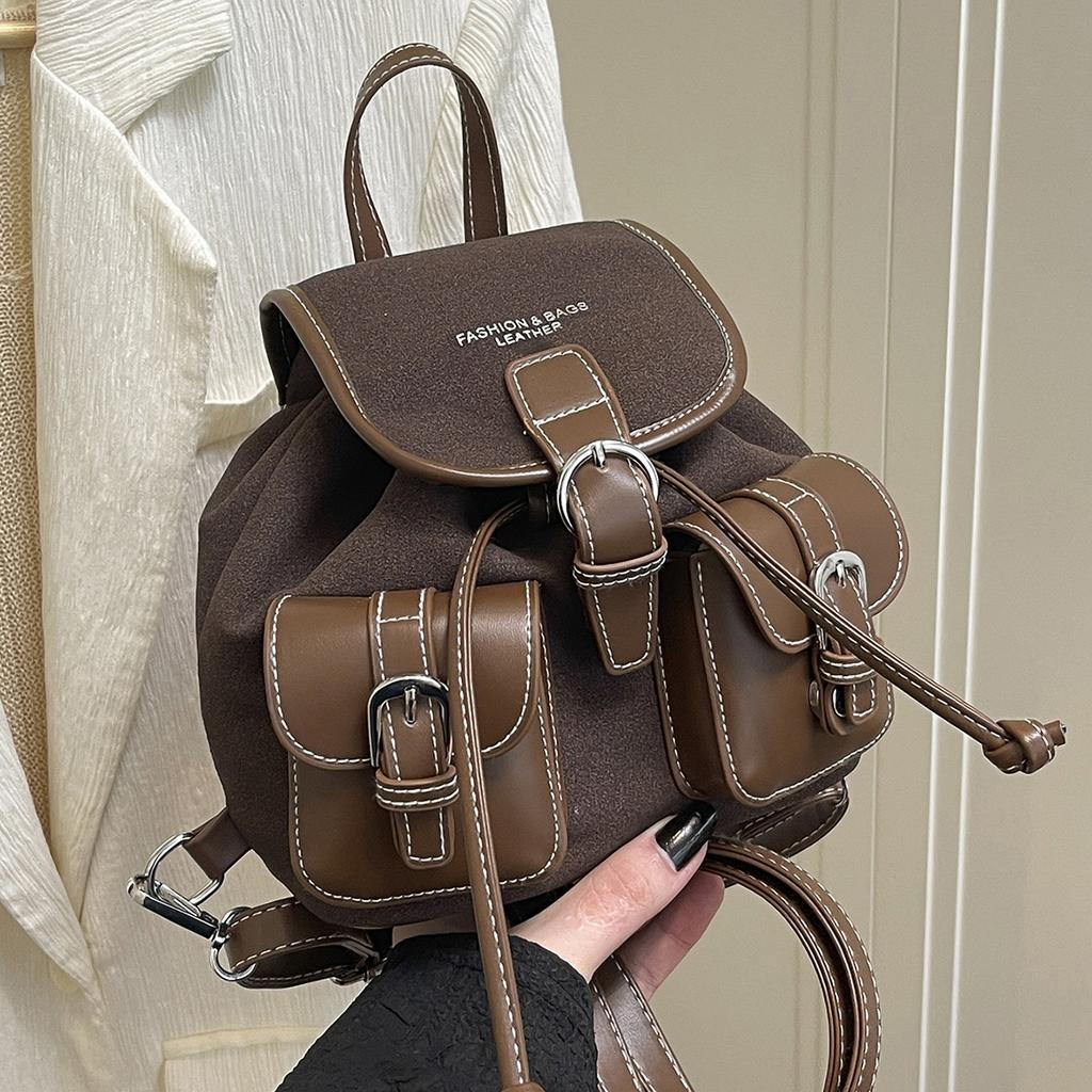 Autumn and Winter Retro Suede Backpack for Work and Commuting, Versatile Women's Travel Backpack, College Student School Bag,