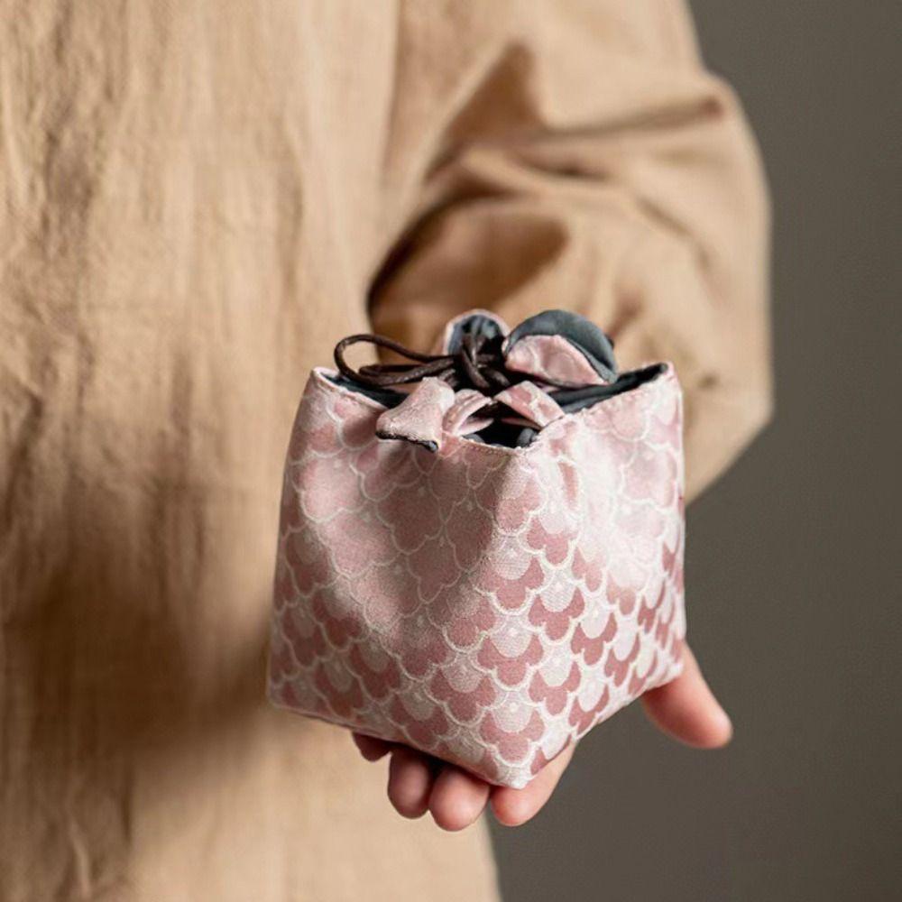 

Chinese Style Teaware Storage Bag Print Embroidered Handbag Teacup Drawstring Cloth Pouch Travel small жовтий