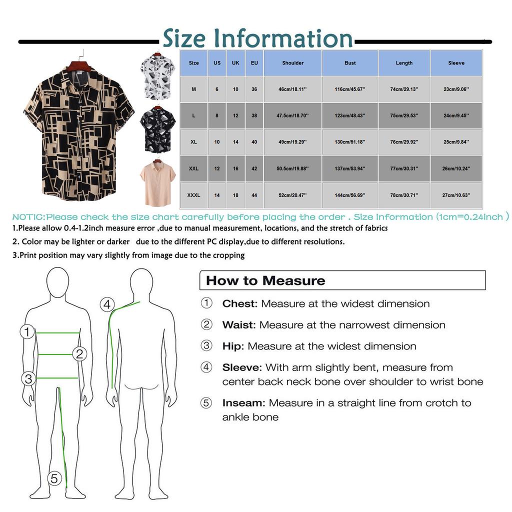 Men's Summer Casual Loose Resort Geometric Print Short Sleeve Top Beach Lapel Shirt