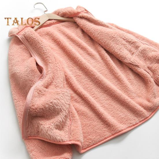 Women Winter Coat Thick Stand Collar Double-sided Fleece Neck Protection Zipper Closure Solid Color Long Sleeves Heat Retention Outdoor Jacket