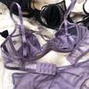 Sexy Hollow Lingerie Set French Ultra Thin Women Bra Summer Breathable Purple Plus Size 95CD Cup Underwear Push Up Brassiere