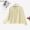 ZANZEA Blusa Casual da Donna a Girocollo a Maniche Lunghe e Ampia a Tinta Unita