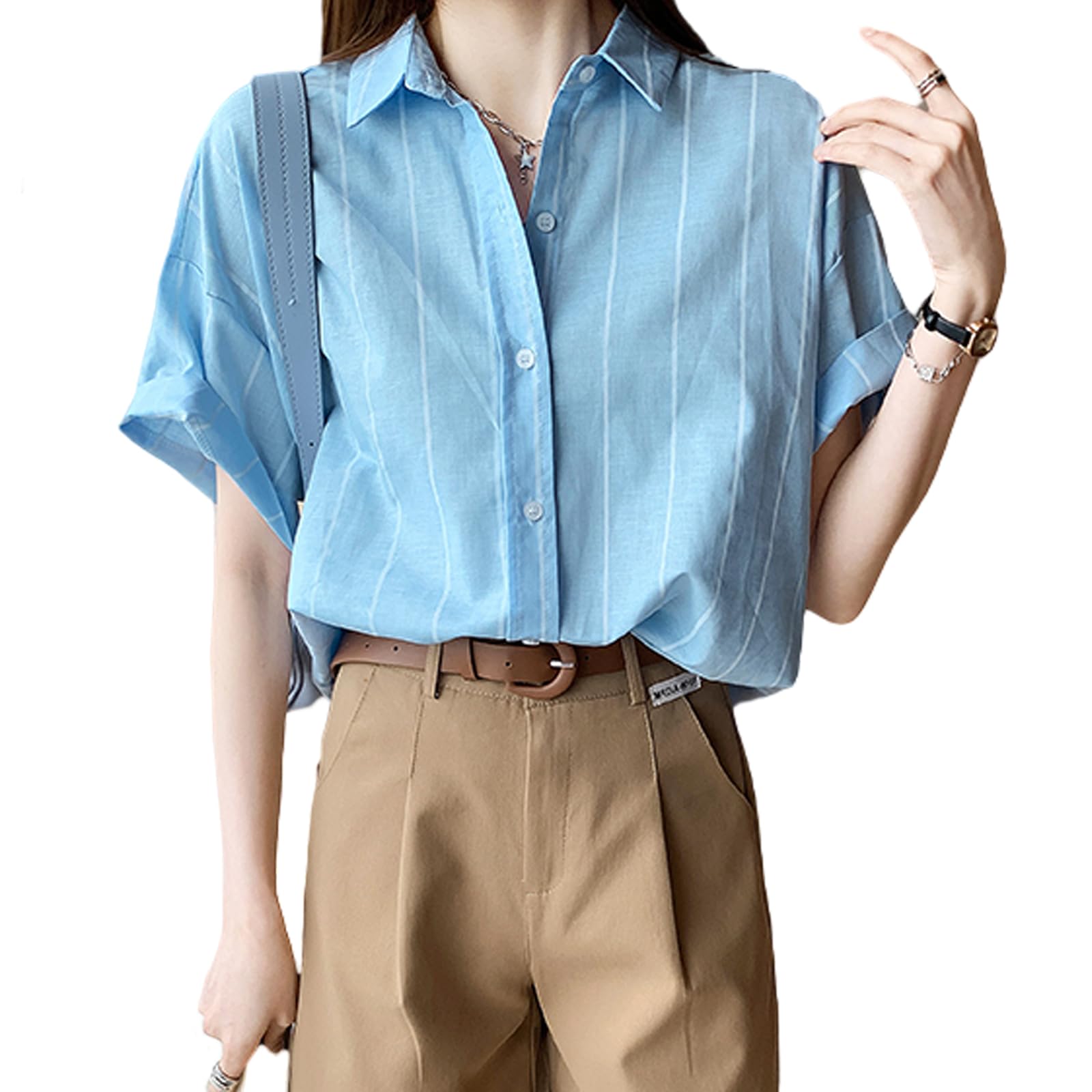 

Блузки для короткого платья по крою и большого свободного по телу для офиса [Merelop Ceto] женщины, рубашки, полоски, рукава, топы, рубашки, мода, сшитые, прикрывающие, синий