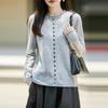 Women's 100% Wool Round Neck Button-Up Cardigan: Autumn/Winter Rolled Hem Knit Sweater