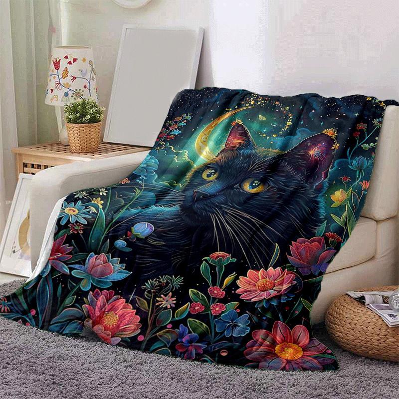 1pc Cat Printing Lightweight Flannel Blanket, Comfortable and Warm Blanket, for Camping Sofa Bed and Couch Office, Gift